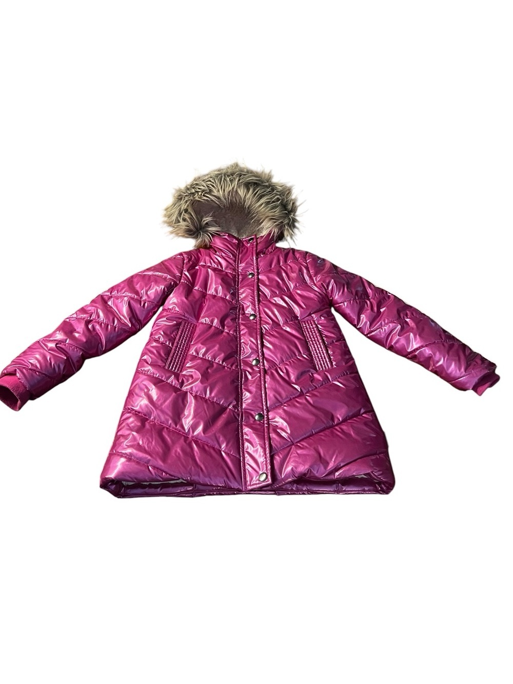 Hatley Shiny Fuchsia Puffer Coat Sherpa Lined Hooded Size 7